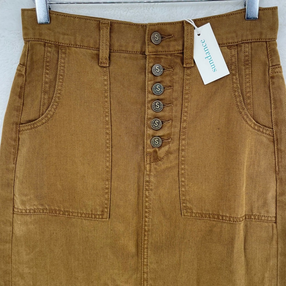Sundance Tobacco Brown Linen Blend Button Fly Midi Skirt P25 NWT Boho Neutral